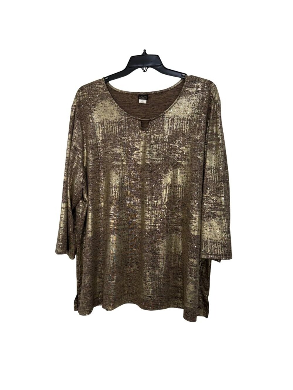 Salon Studio Women Metallic Print Tunic Top 4X Brown Gold 3/4Sleeve Soft Stretch